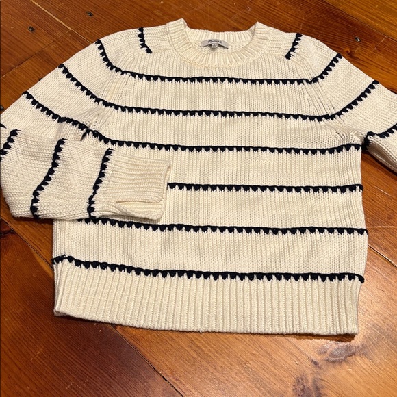 MADEWELL M Textured Cotton Crewneck Sweater in Ivory Navy Stripe - Picture 2 of 9